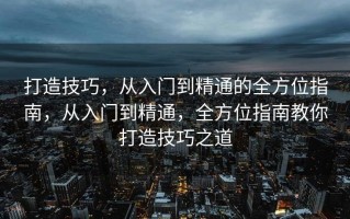 打造技巧，从入门到精通的全方位指南，从入门到精通，全方位指南教你打造技巧之道